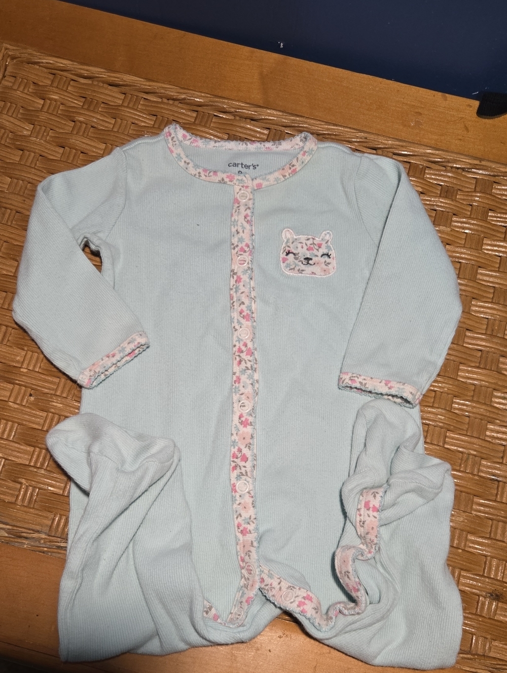 Baby Girl Carter's Light Blue Floral-Trim Footed Sleep Sack